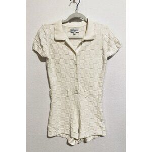 Musier Paris Romper Womens Small Ivory Checkerboard Button Front Cotton Preppy